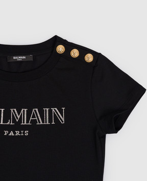 Balmain Children's black T-shirt with crystals BY8A51Z32771214