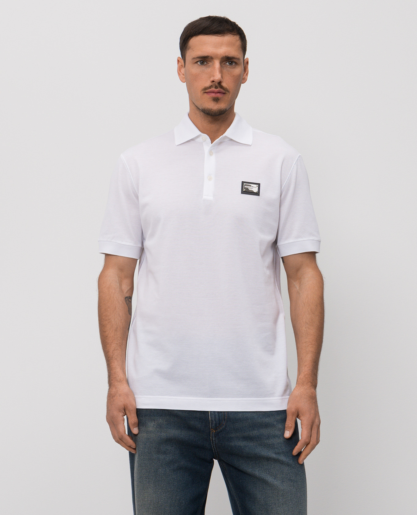 

White polo with logo patch Dolce&Gabbana