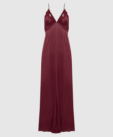 Burgundy dress with broderie embroidery