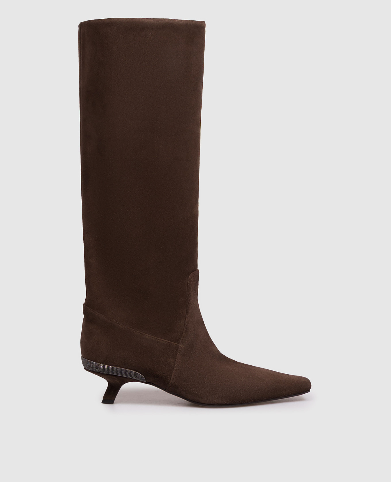 Brown suede boots with monil chain