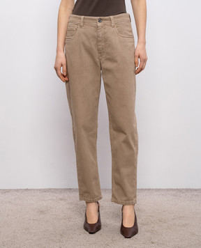Brunello Cucinelli Beige jeans with logo patch MB057P5319