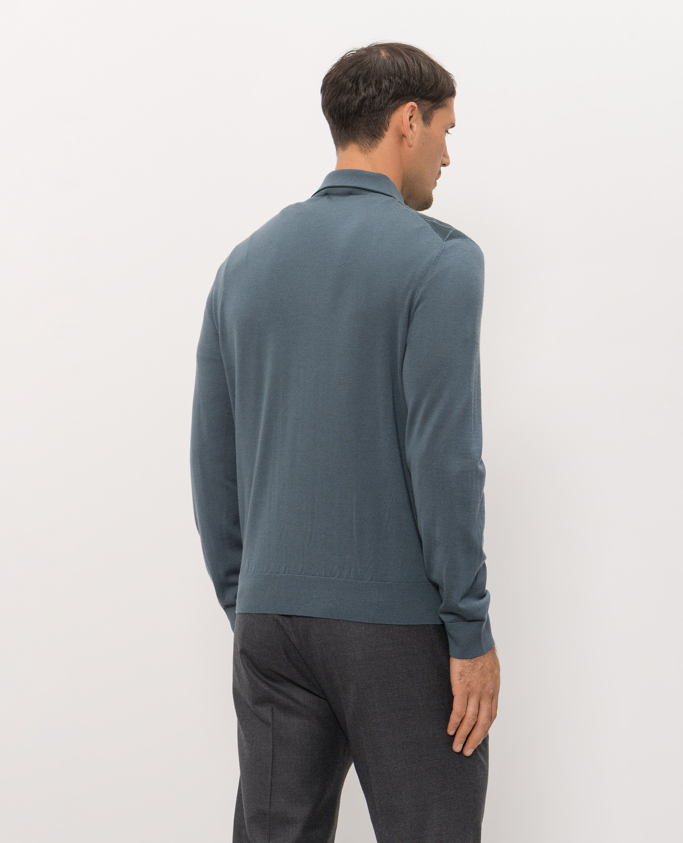 Green wool and silk polo shirt with geometric pattern Stefano Ricci 4