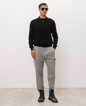 Bertolo Cashmere Black wool and silk polo shirt 902473002514