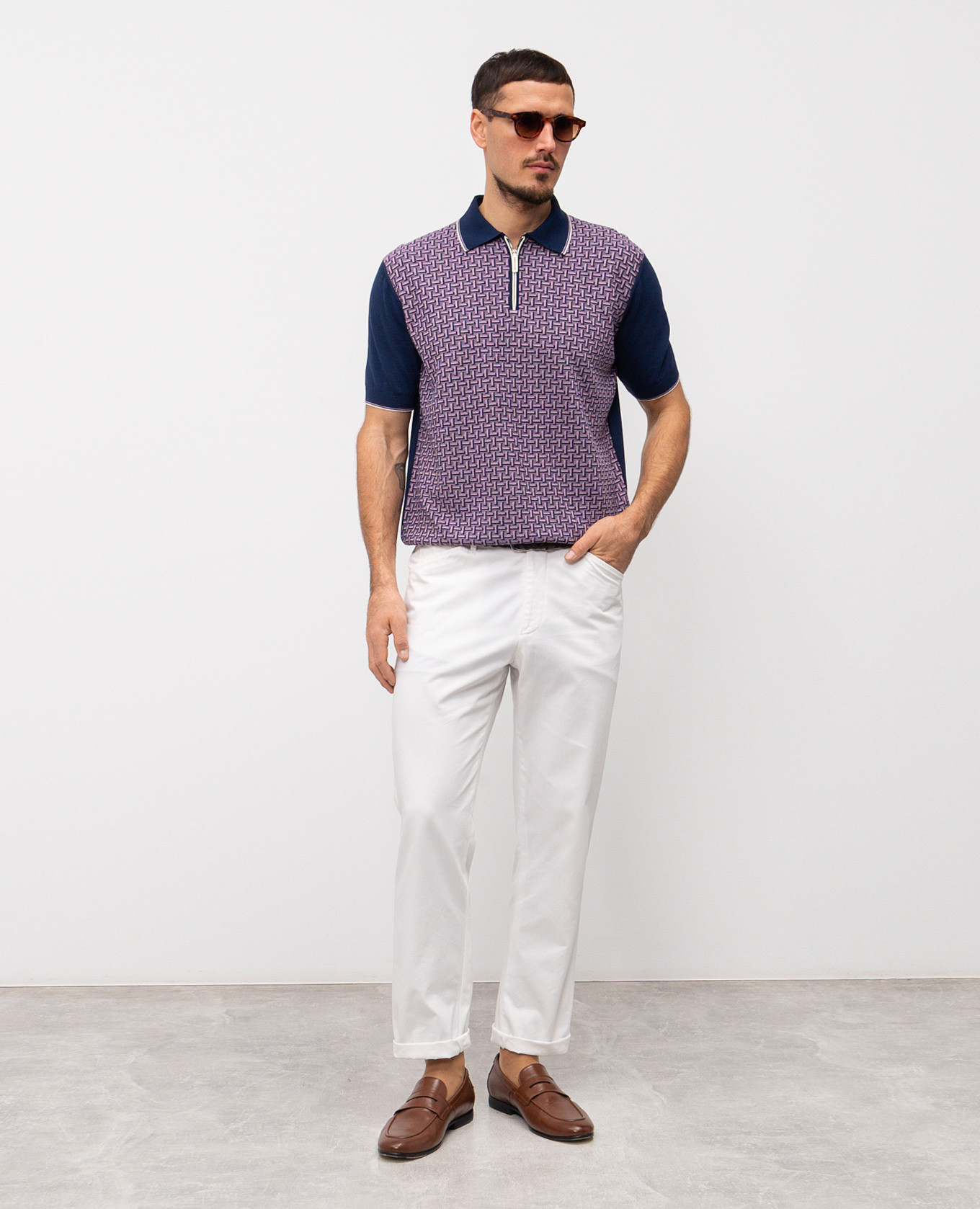 

Polo with patterned silk Stefano Ricci, Blue