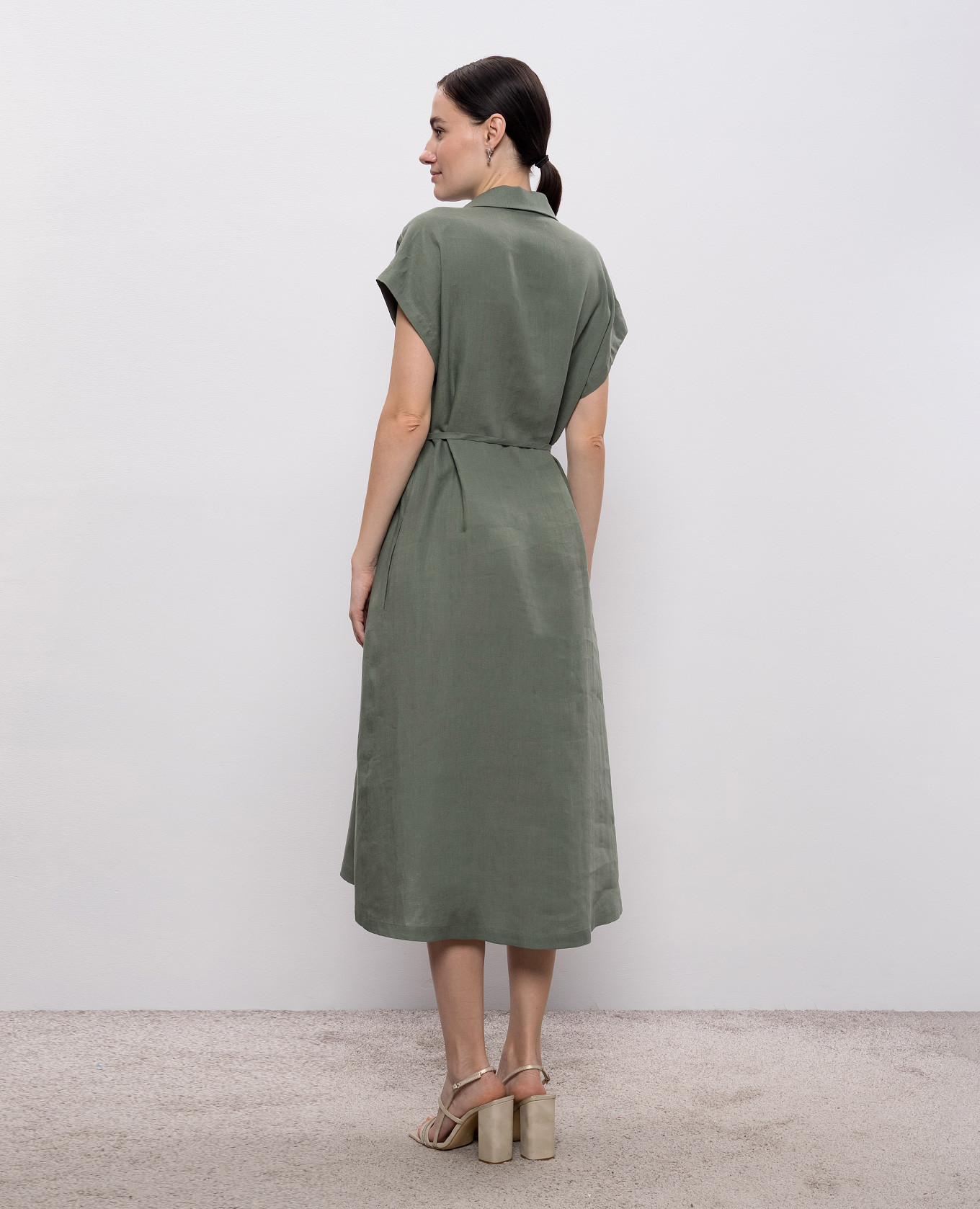 Green linen midi dress Peserico 4