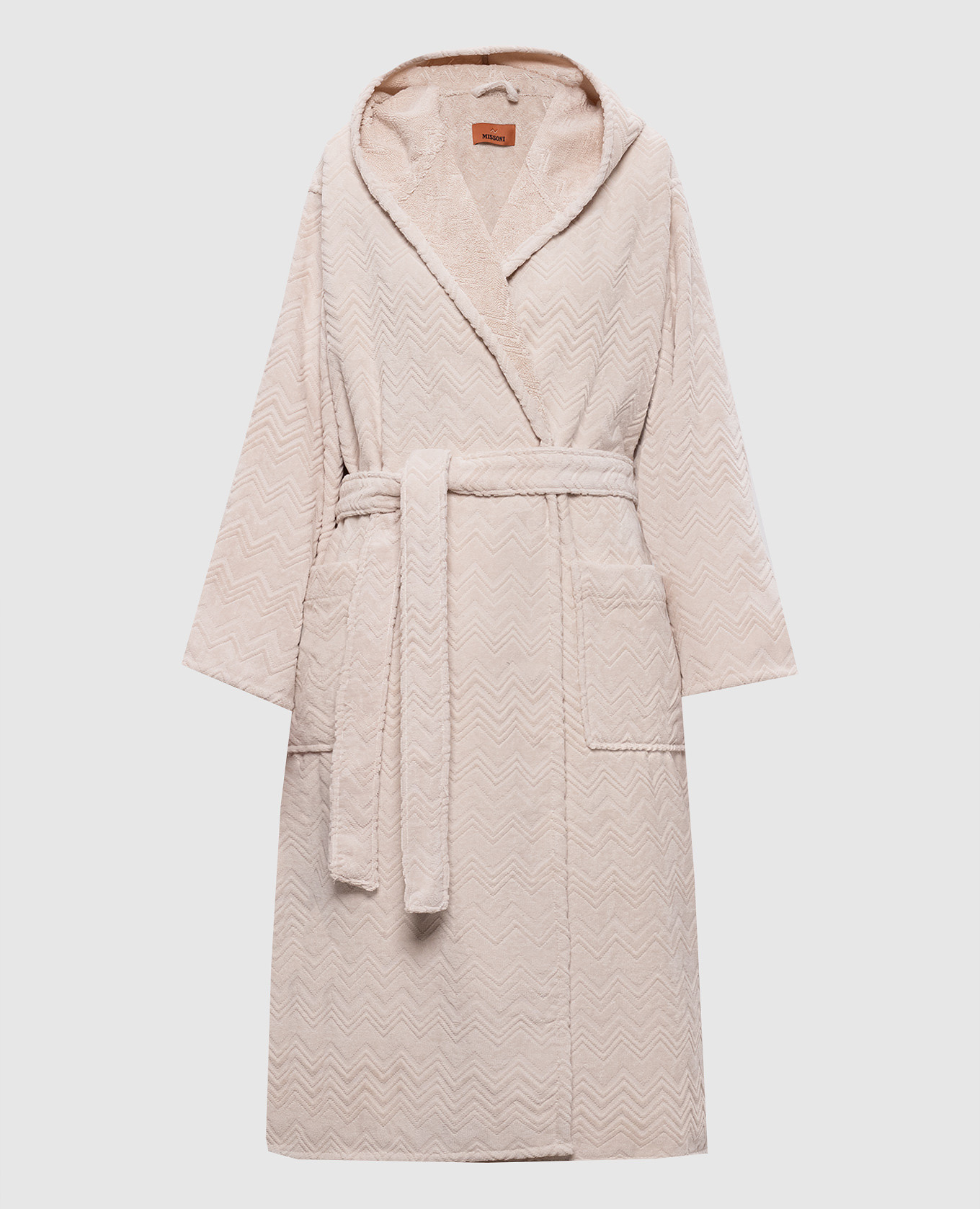 

Beige terry bathrobe Chalk with branded pattern Missoni Home