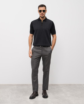 Stefano Ricci Black polo shirt with patterned silk K212037P31F26193