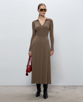JOSEPH Beige ribbed wool pullover with polo collar JF010259