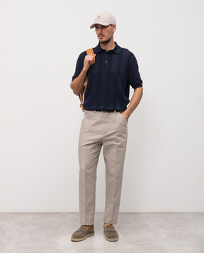 Brunello Cucinelli Blue polo with linen in woven pattern M2L707815