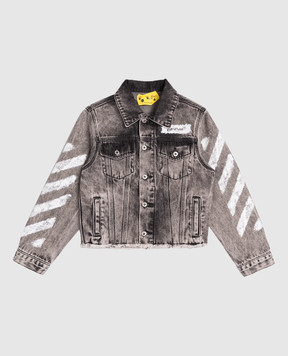Off-White Children's gray denim jacket with logo print 44GYE002F5D001