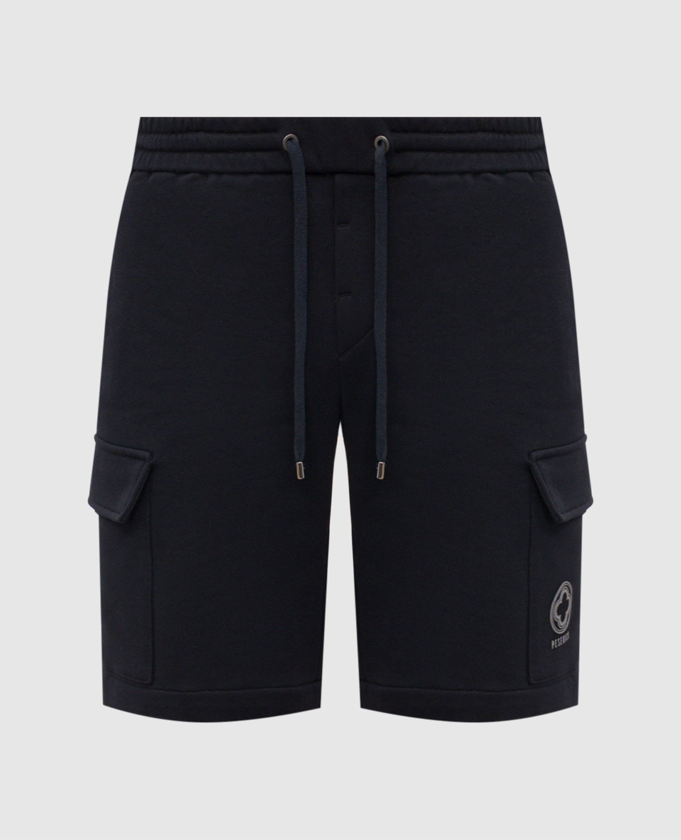 Blue cargo shorts with emblem