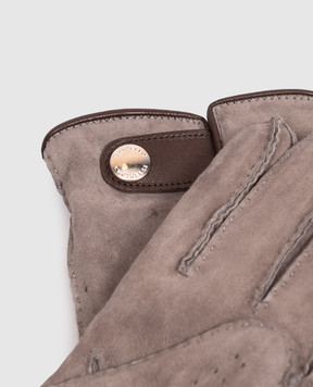 Brunello Cucinelli Gray suede gloves with fur trim MPMVS93608