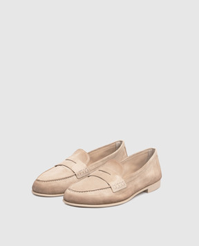 Santoni Beige suede loafers with monogram logo WUVD72025GOMSAEA