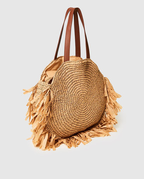 Twinset Beige woven tote bag with fringe 261LB7BAA