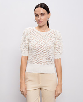 Twinset White openwork sweater with beads 261TP3201