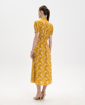 Jacob Lee Yellow floral silk dress with ascot collar WSS0082SS26DLCF