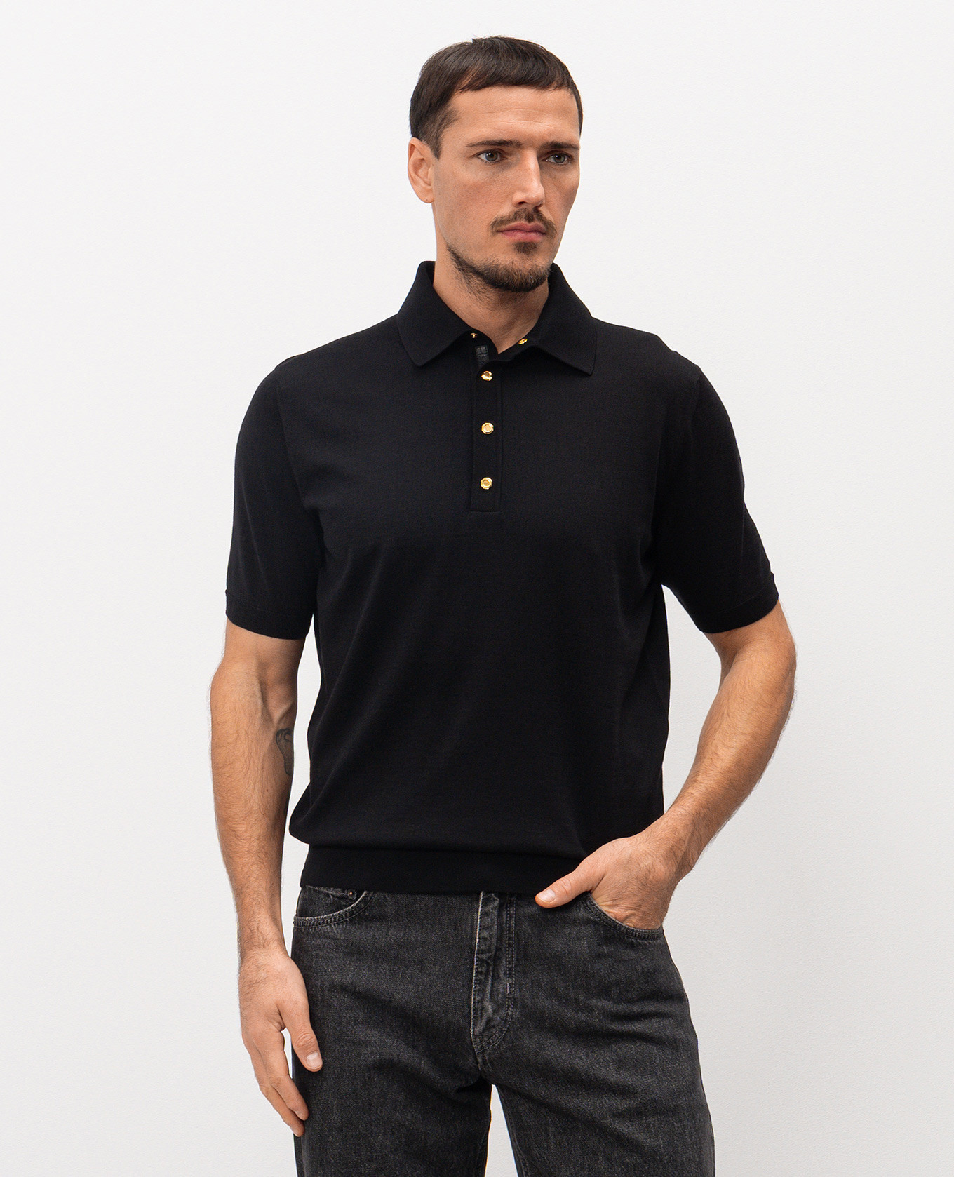 Black silk polo with emblem Stefano Ricci 3