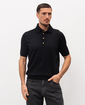 Stefano Ricci Black silk polo with emblem K616440P35F26109