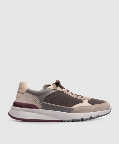 Grey combo sneakers with logo emblem
