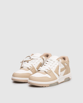 Off-White Out Of Office beige leather sneakers with logo patch OMIA189S26LEA002