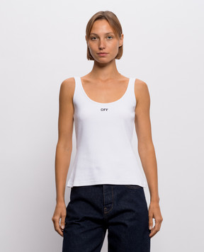 Off-White White ribbed T-shirt with embroidered logo 2FA00672T