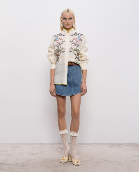 Valentino Beige linen blouse with floral embroidery 8B3AB8269M4
