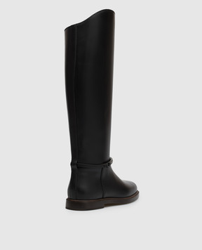 Brunello Cucinelli Black leather boots with monil chain MZMGC3316