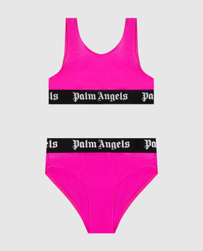 Palm Angels Children's pink swimsuit with logo pattern PGFE002S26JER001