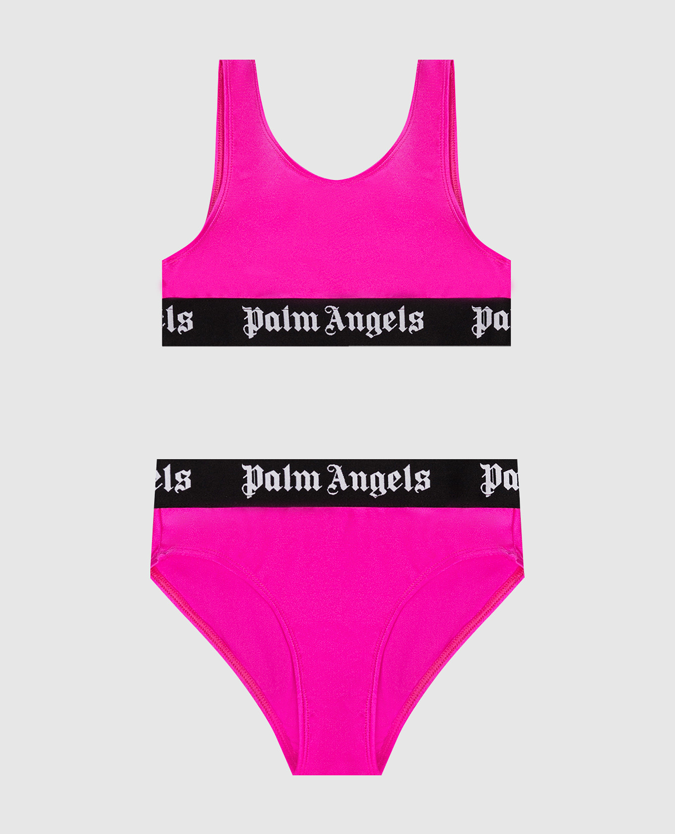 Children's pink swimsuit with logo pattern
