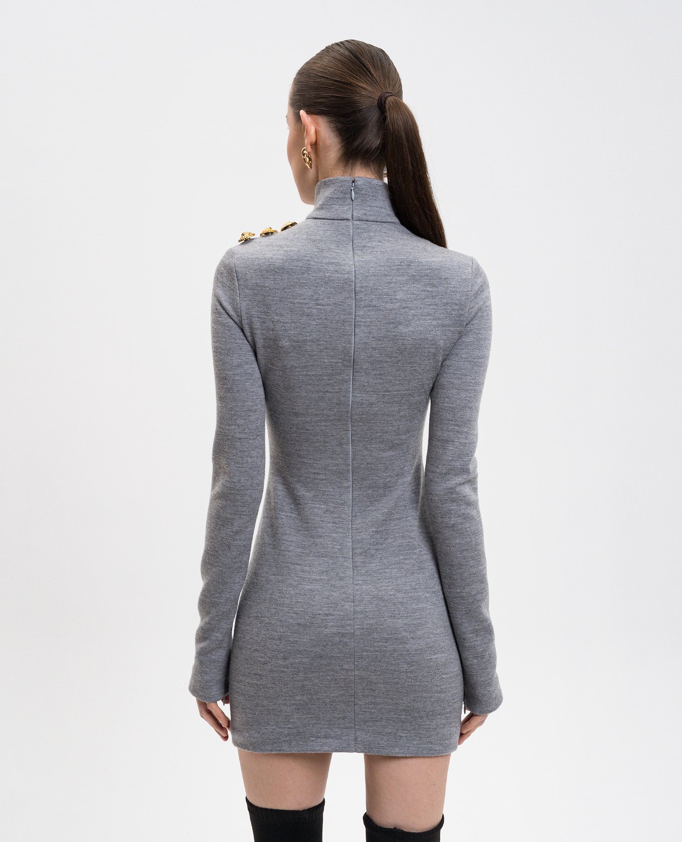 Gray melange mini dress with wool Balmain 4