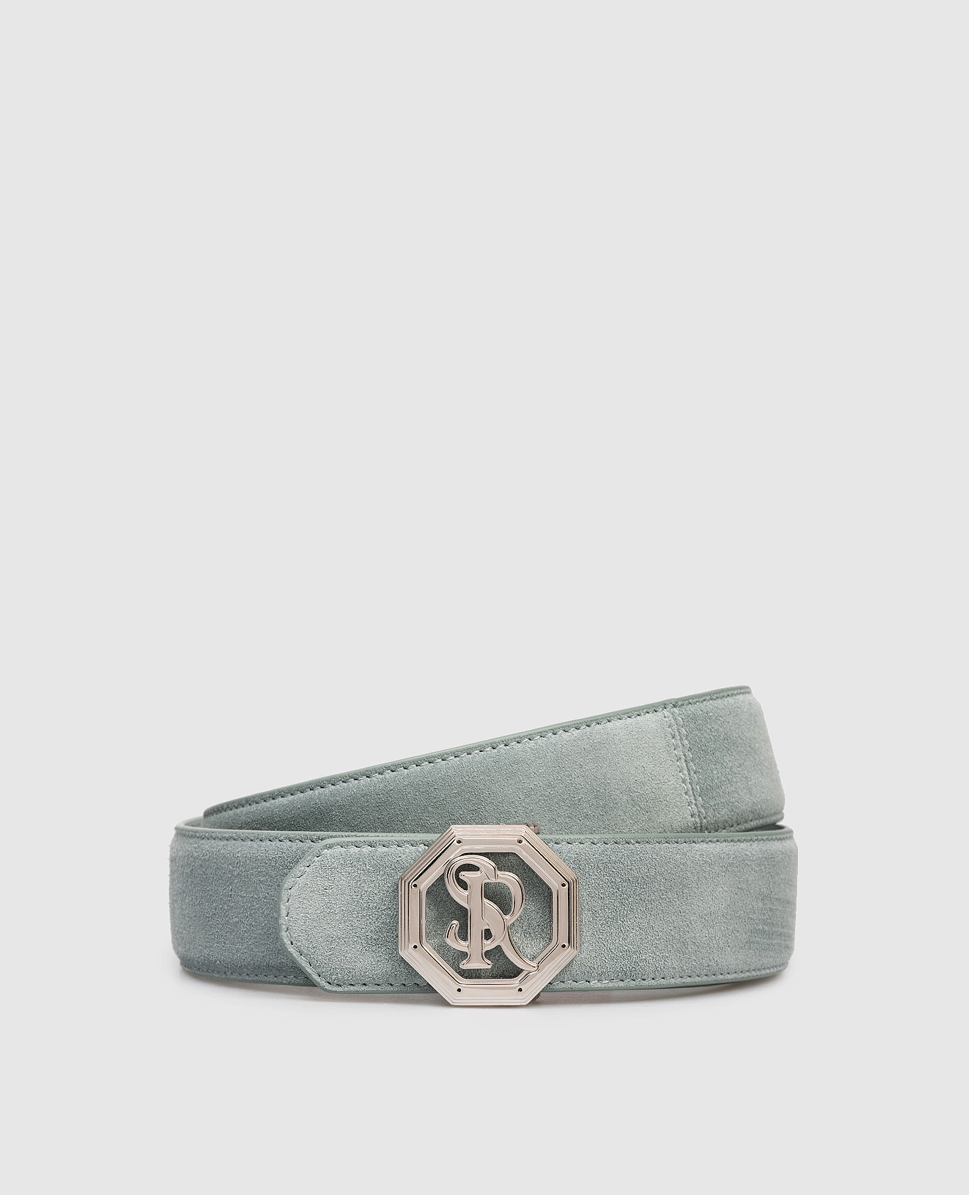 Green suede belt with monogram logo