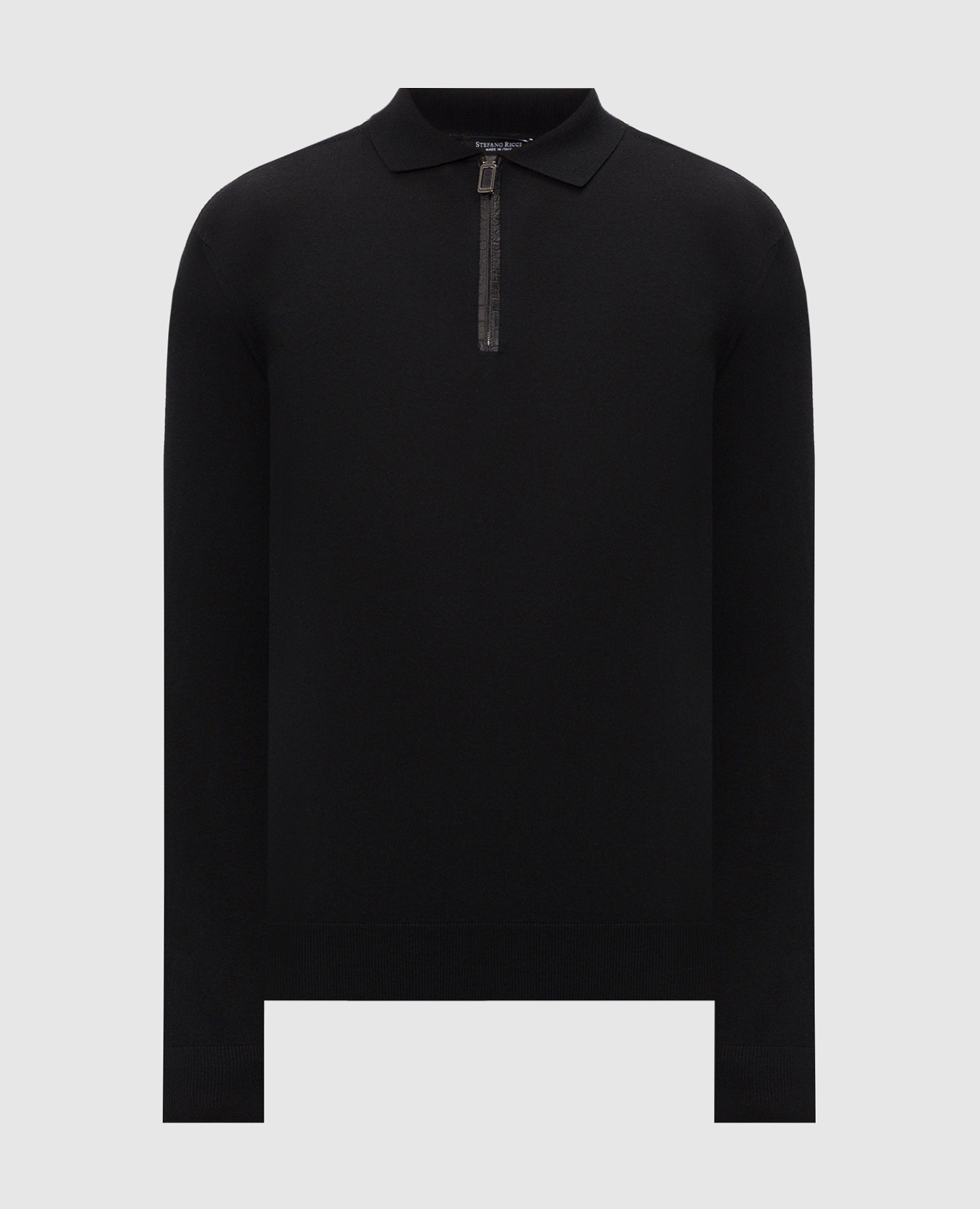 Black wool and silk polo with patch