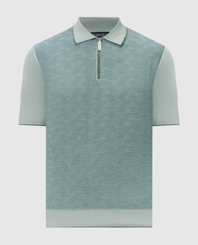 Stefano Ricci Green silk polo with zipper K212034P31F26190