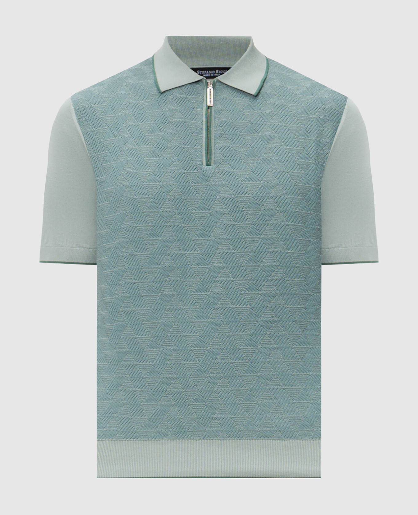 Green silk polo with zipper