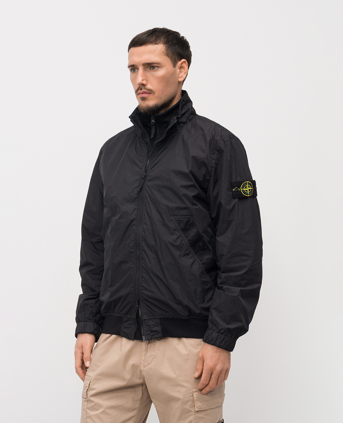 

Black windbreaker with logo Stone Island