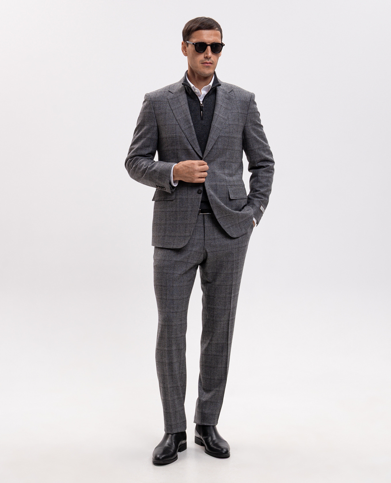 Gray wool check suit Canali 2