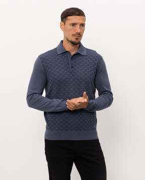 Stefano Ricci Blue wool and silk patterned polo shirt KE06018P03E26304