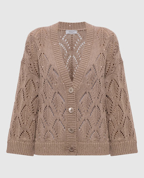 Peserico Brown openwork cardigan with sequins A99055F0309110