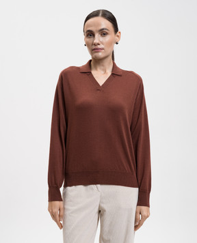 Peserico Brown wool pullover with polo collar S99426F1809770