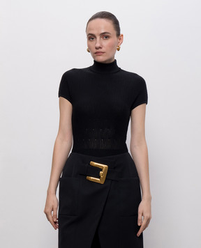 Balmain Black ribbed wool bodysuit HF1BC060KK06