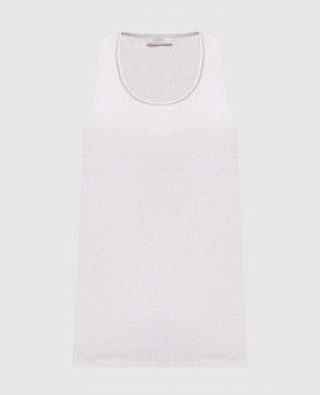 Peserico Beige melange tank top with monil chain A08919J005669