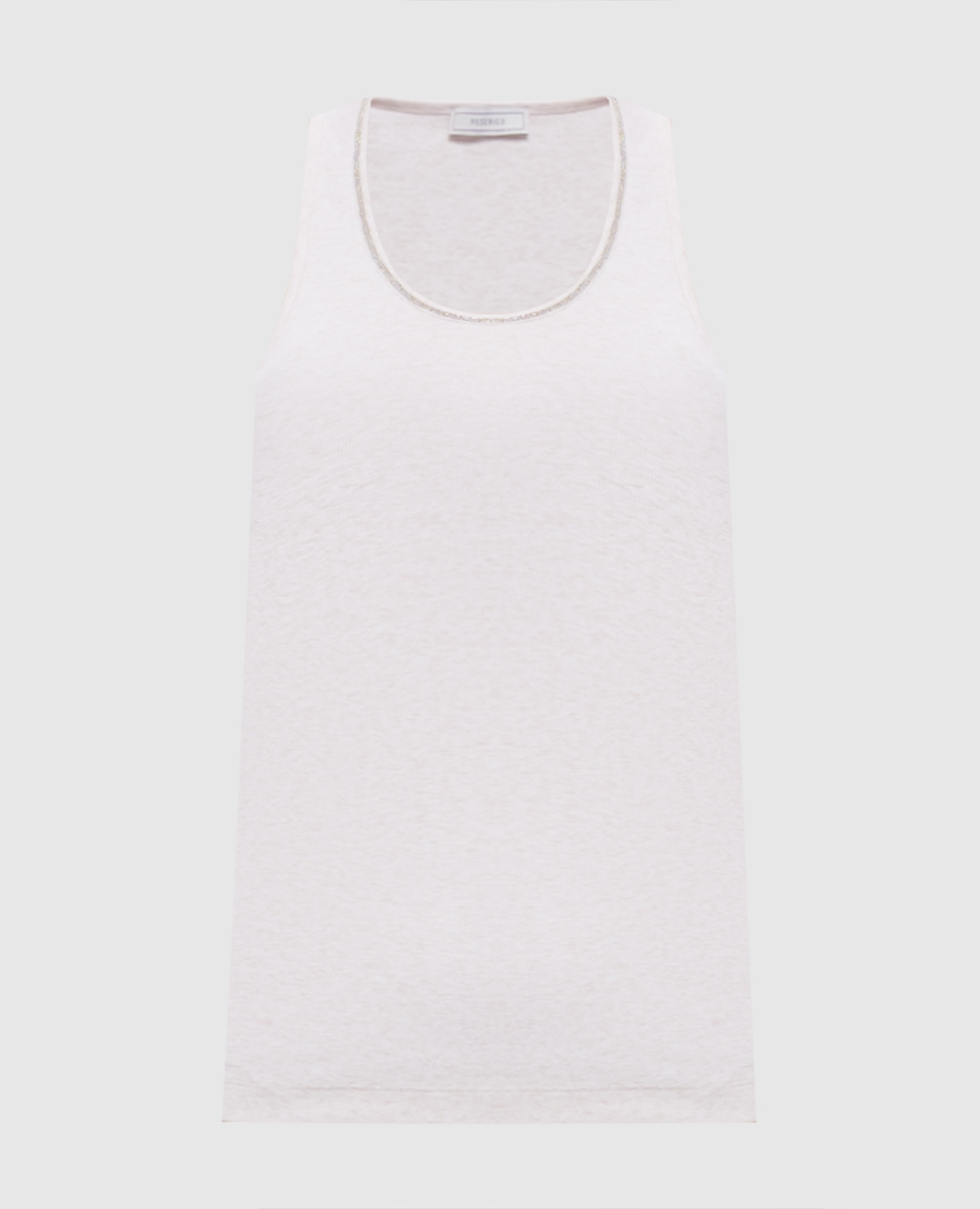 Beige melange tank top with monil chain