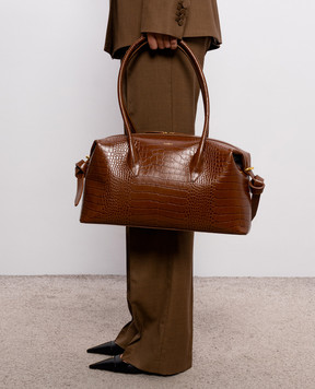 YUZEFI Brown Brioche leather bag with crocodile embossed pattern BRIOCHEDUFFLEEMBOSSEDLE