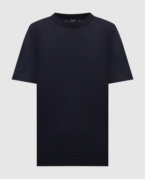 Balmain Blue merino wool T-shirt with logo GH1AL105KJ51