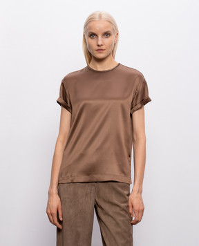 Brunello Cucinelli Brown silk blouse with lapels MPC59DE310