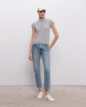 Balmain Gray polo with silk GF0GB035KJ53