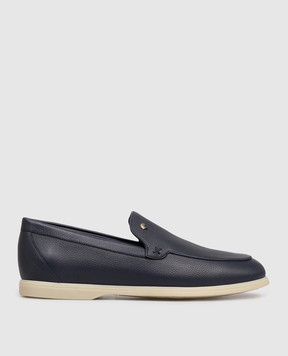 Stefano Ricci Blue leather loafers with emblem UC64G2428MR