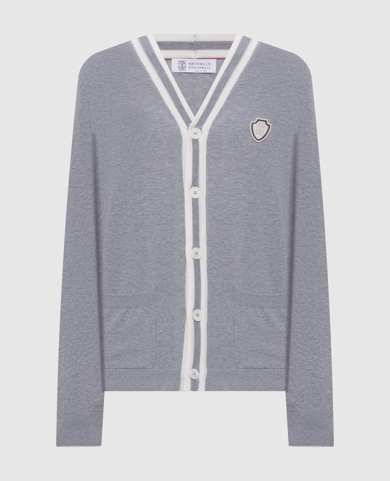 Grey cardigan with logo patch