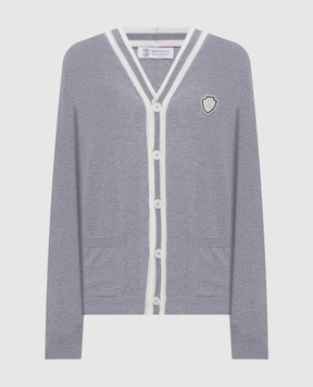 Brunello Cucinelli Grey cardigan with logo patch M29203606F