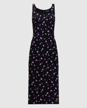 Dolce&Gabbana Black midi dress with silk in floral print F6F4ZTFSA8M